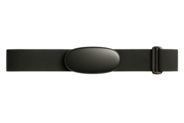 Chest strap heart rate monitor with sensor for fitness tracking on a transparent background