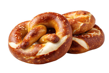 Twisted Pretzel Bread Set Isolated on Transparent Background.

