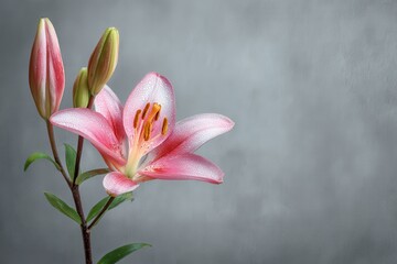 Fototapeta premium Gray backdrop with budding lily