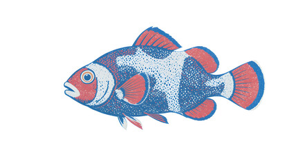 Vibrant Blue and Red Fish Illustration on a Transparent Background Aquatic Animal Cartoon Design