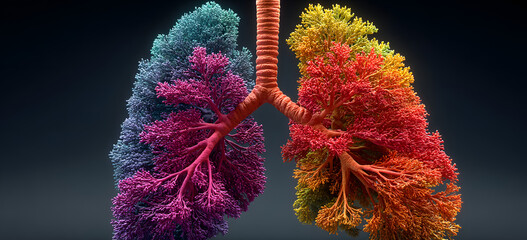 Vibrant branching structures in rainbow hues lungs respiratory system
