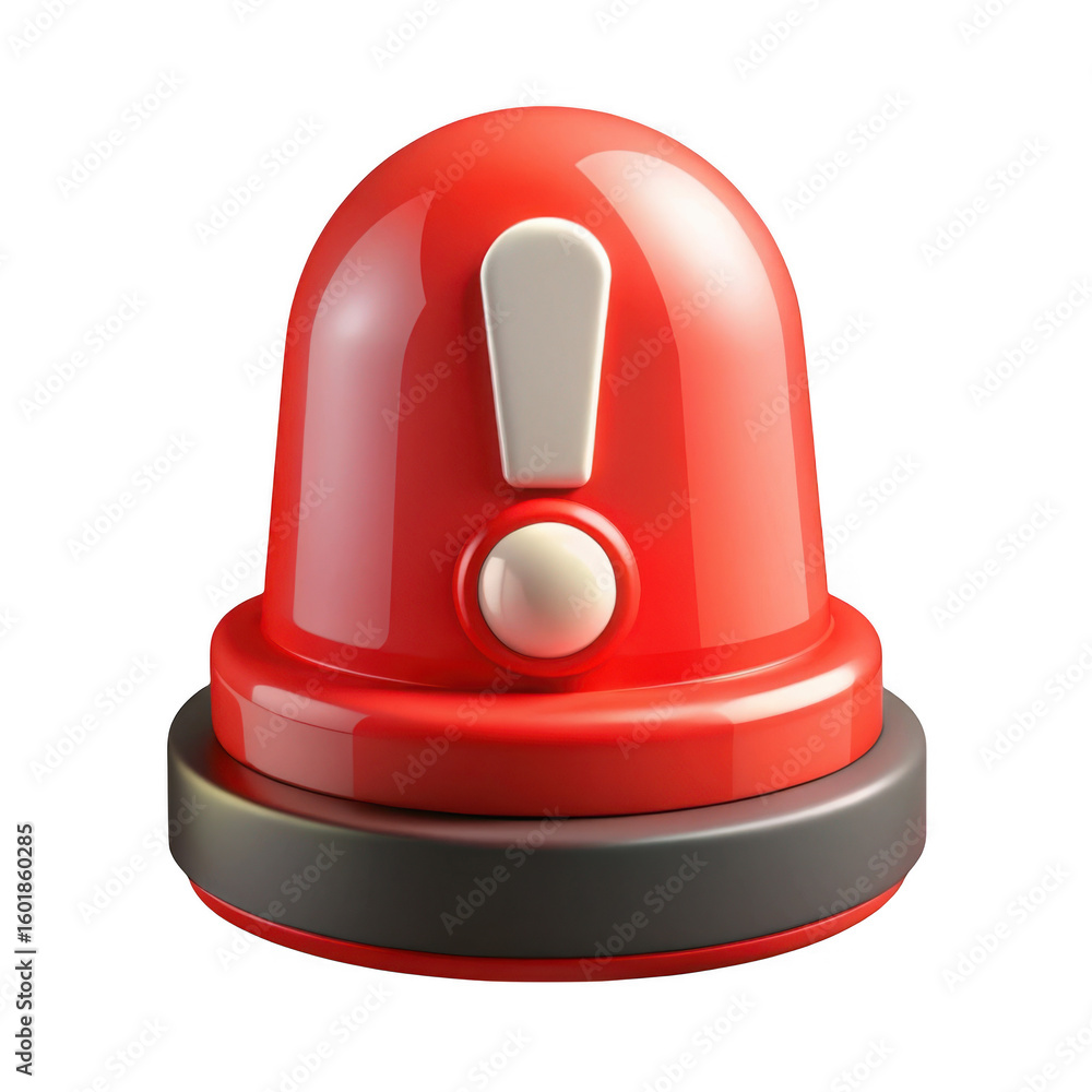 Poster 3d red warning siren with exclamation mark isolated on transparent background