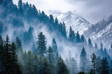 Majestic Mountain Scenery with Whispering Forest Haze