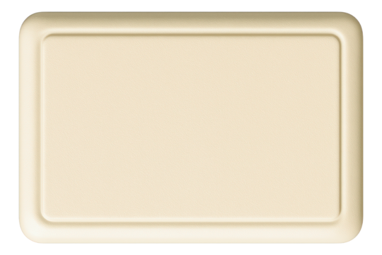 Beige rectangular serving tray with rounded corners and smooth edges on a transparent background