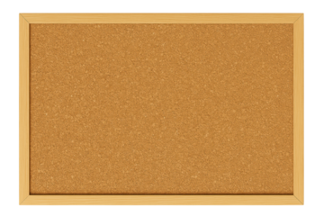 Blank cork bulletin board with a light natural wood frame on a transparent background