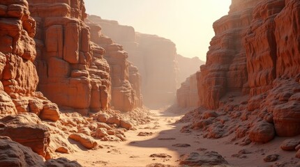 Stunning Desert Canyon with Eroded Red Rock Formations and Muted Hues