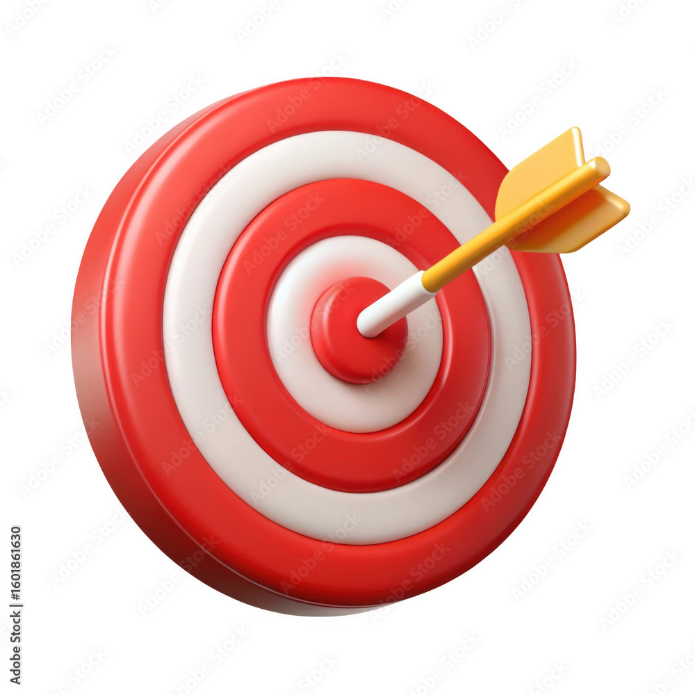 Poster 3d target with arrow hit isolated on transparent background