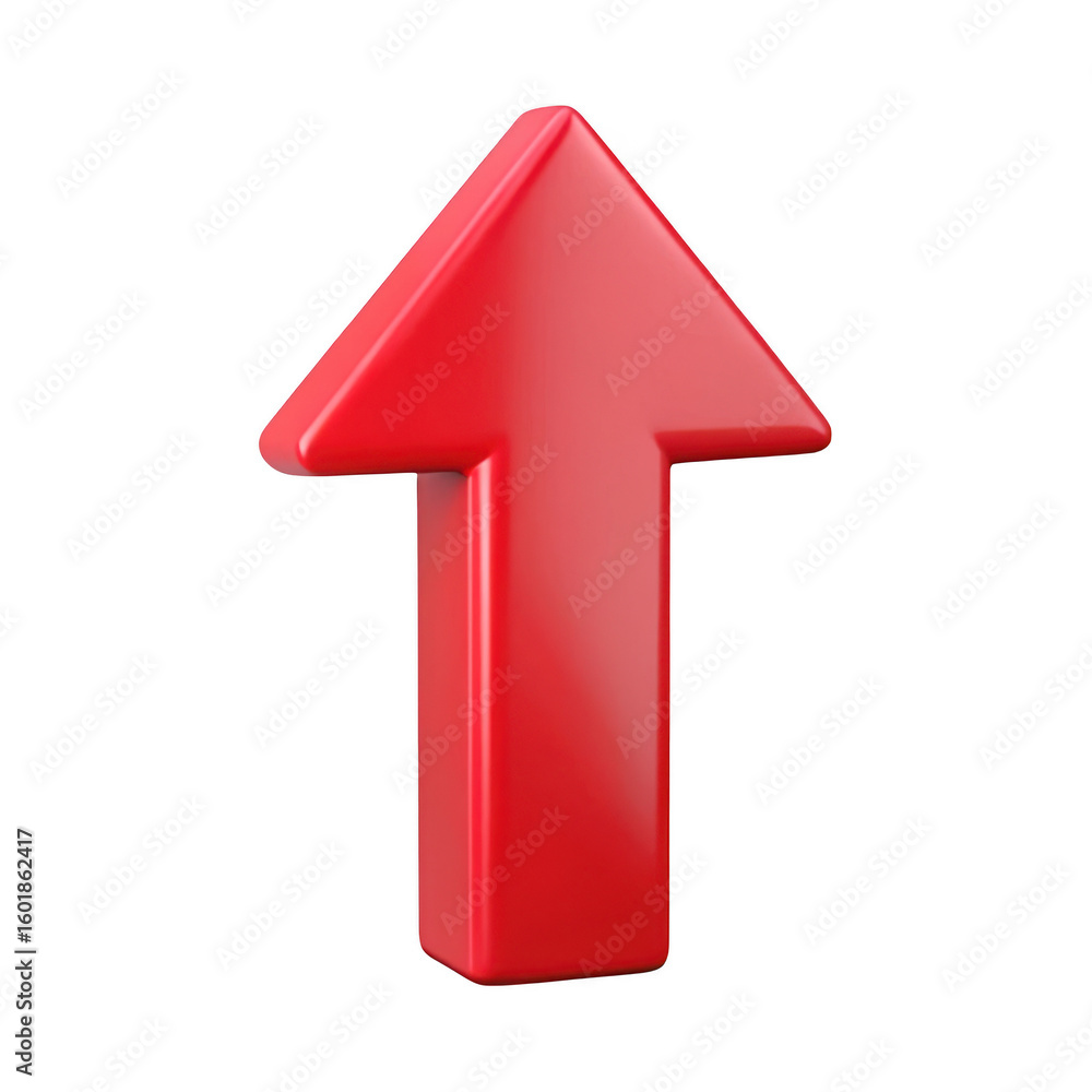 Poster 3d red arrow pointing up isolated on transparent background