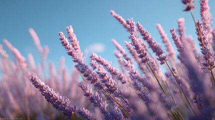 Beautiful Lavender Blossoms Against a Clear Blue Sky in Soft Natural Light on a Warm Summer Day in the Countryside