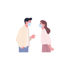 people wearing masks communicate politely.