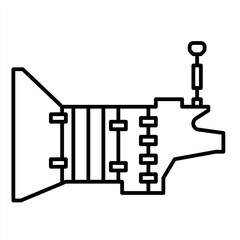 Single automotive part icon with simple outline style, mechanical spare component illustration with bold clean shape and monochrome detail for car repair and garage theme display.