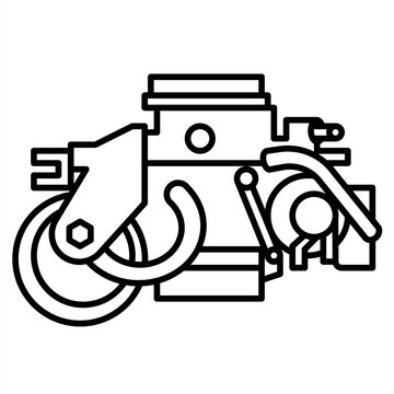 Single automotive part icon with simple outline style, mechanical spare component illustration with bold clean shape and monochrome detail for car repair and garage theme display.