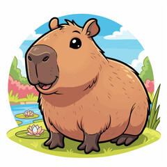 A Cute capybara cartoon illustration in widelife