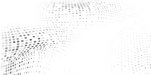 Abstract mesh halftone gradient background. Faded grit noise texture. White and black illustration
