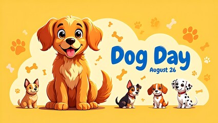 Happy dog day celebration with adorable puppies and festive decorations