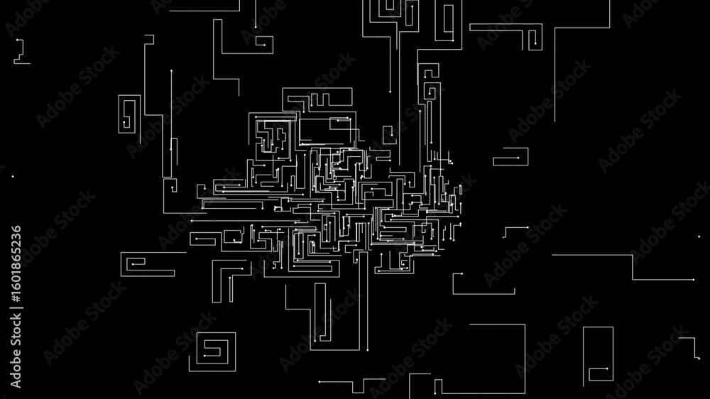Poster abstract microcircuit tech line animated