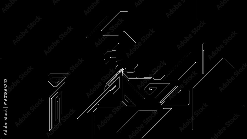 Poster abstract microcircuit tech line animated