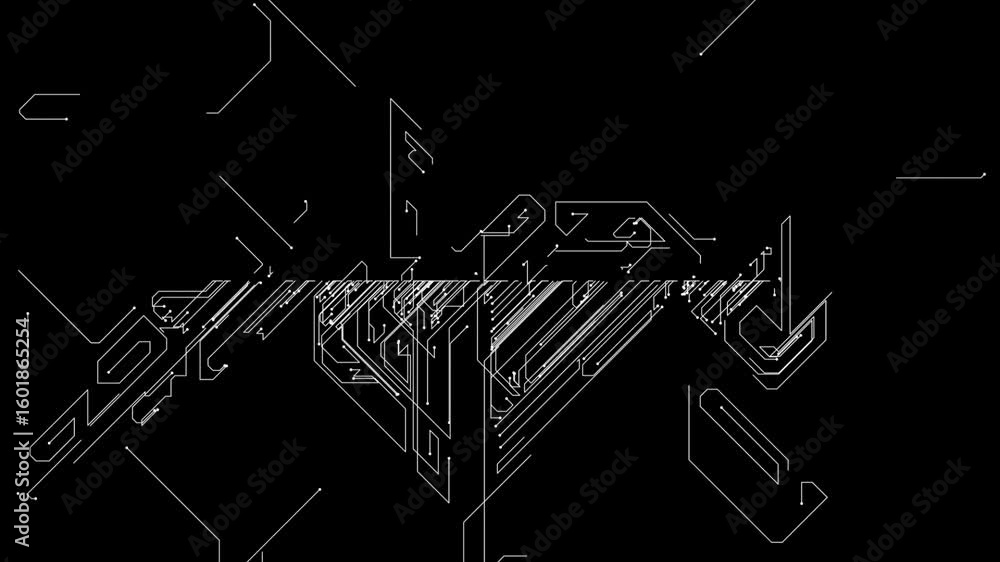 Poster abstract microcircuit tech line animated