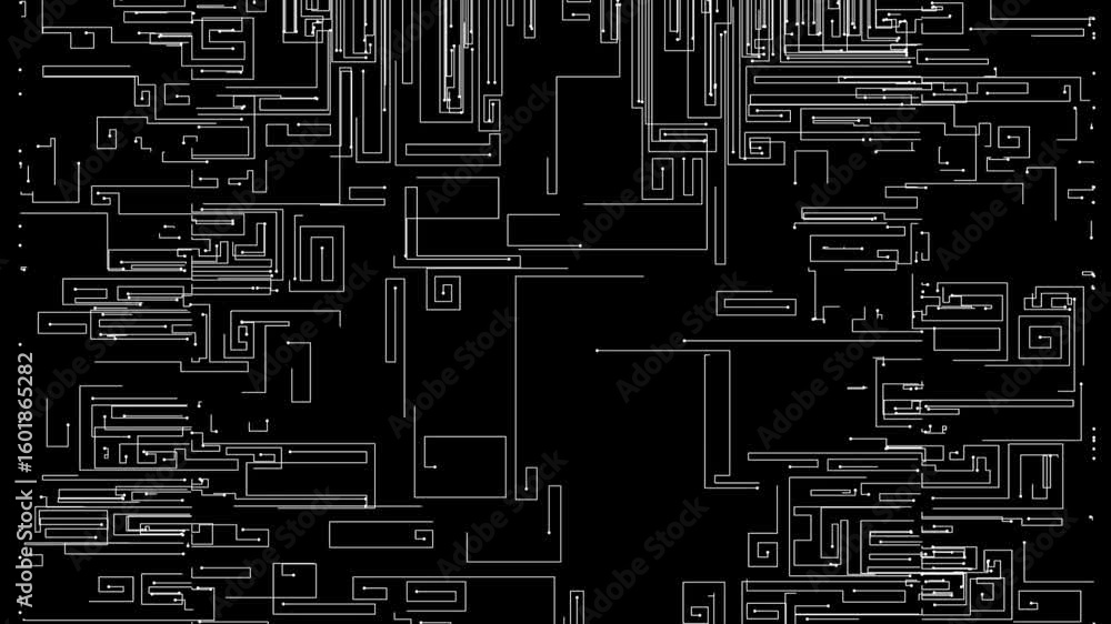 Poster abstract microcircuit tech line animated