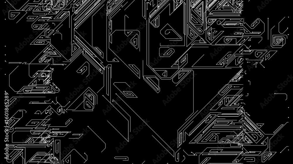 Poster abstract microcircuit tech line animated