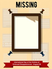 Missing person poster with empty frame and thumbtacks