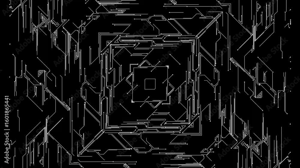 Poster abstract microcircuit tech line animated