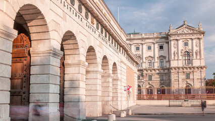 Exterior of outer castle gate from Ringstrasse timelapse in Vienna city in sunny day.