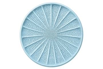 Circular diatom micrograph with radial perforated silica shell on a transparent background