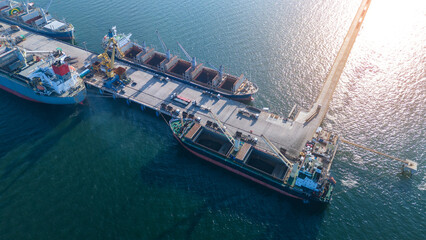 crane loading cargo container import container ship in the international terminal logistic sea port...