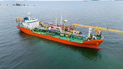 Oil tanker ship. Red Oil Tanker runing in the ocean sea. petroleum ship transportation import...