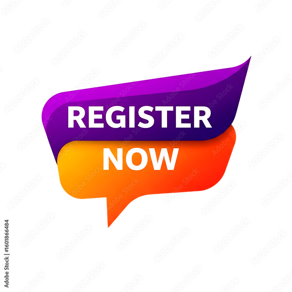 Poster colorful speech bubble with text register now isolated on a transparent background image