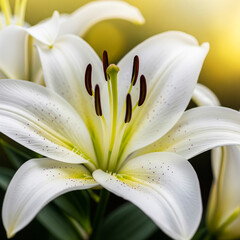 Closeup white lily flower beautiful floral bloom petals stamen pistil nature botanical photography macro view