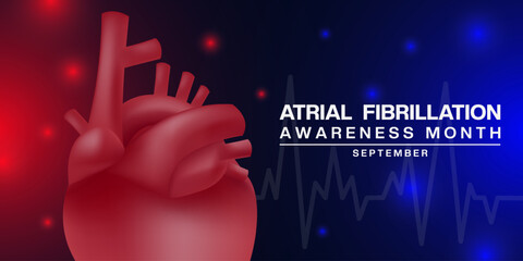 September is Atrial Fibrillation Awareness Month. Heart and light. Great for posters, banners, social media and more. Black background. 