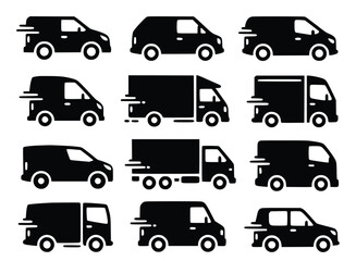 Dynamic delivery vehicle icons representing fast logistics and transportation services for modern business needs