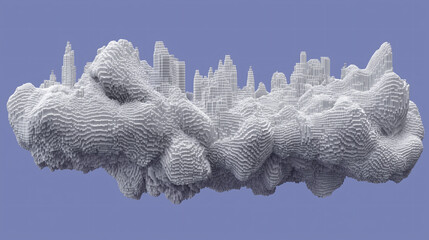 3D banner wallpaper of technological structures with natural rock shapes