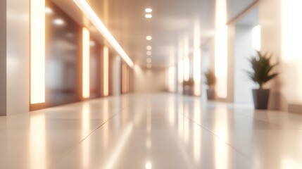 Hallway of Light: A long, modern corridor basks in the warmth of ambient light, creating a sense of depth and spaciousness within the building.