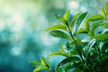 Green herbal leaves with a blurred backdrop