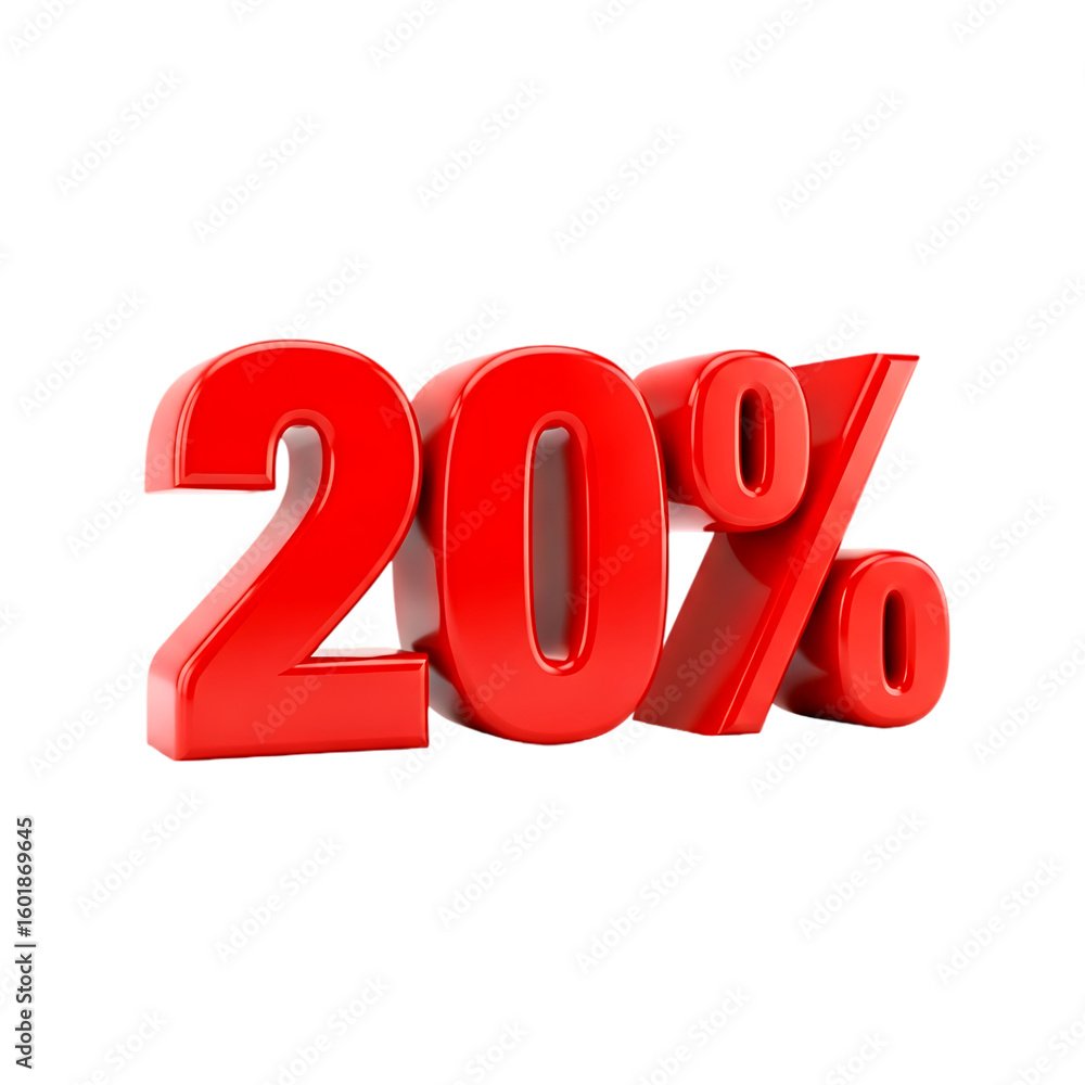 Poster red 3 d twenty percent symbol with subtle shading isolated on a transparent background percentage nu