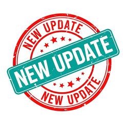 Red and Teal Stamp with New Update Text isolated on a transparent background announcement notification