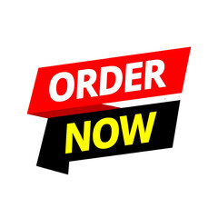 Red and yellow banner with order now text isolated on a transparent background image