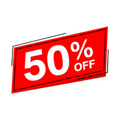 Red banner with white fifty percent off text isolated on a transparent background sale discount