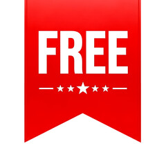 Red banner with white text F R E and stars isolated on a transparent background free