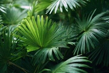 Green leaves of the Mediterranean dwarf palm Chamaerops humilis