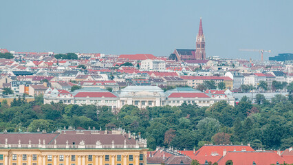 Beautiful view of famous Schonbrunn Palace timelapse with Great Parterre garden in Vienna, Austria