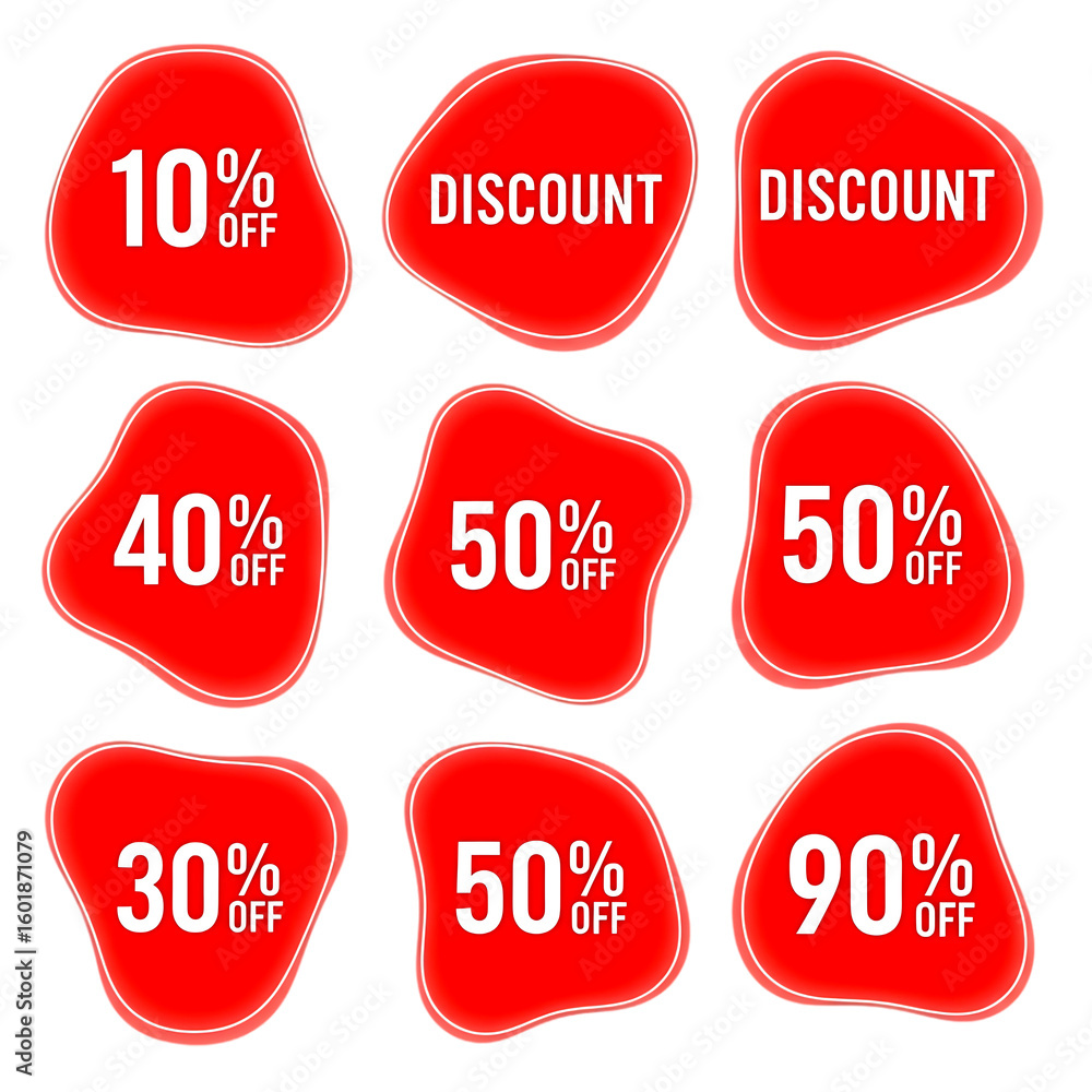 Poster red discount tags with percentages and text isolated on black isolated on a transparent background s
