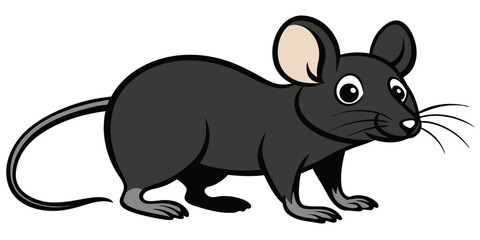 Obraz premium Black mouse outline vector graphic, rodent animal clipart illustration in white background vector illustration. 