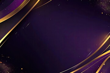 Abstract dark purple and gold background with elegant curved lines and sparkling accents, perfect for design.