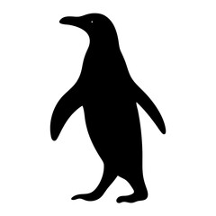Black silhouette of a penguin standing on a white background image