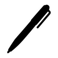 Black silhouette of a simple pen on a white background drawing