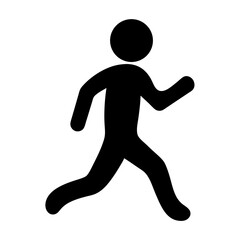 Simple black running figure conveys action and motion with clear illustration